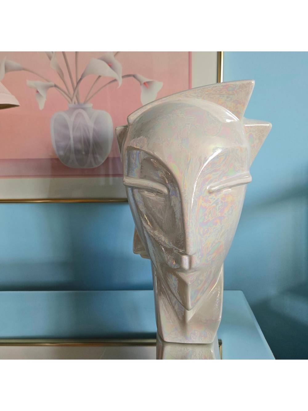 Lindsey B Balkweill Myng Inspired white Iridescent Ceramic Head 80's Memphis